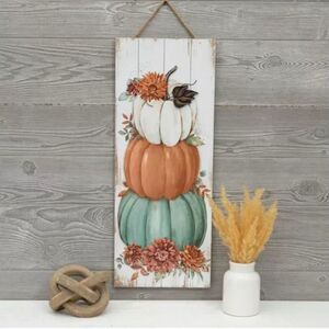 Stacked Pumpkins & Flowers Wood Wall Decor